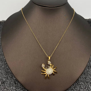 Sparkling Cz Crab Charm 18K Gold Plated Stainless Steel Necklace