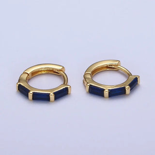 Dainty Gold Huggie Earring with Baguette Stone