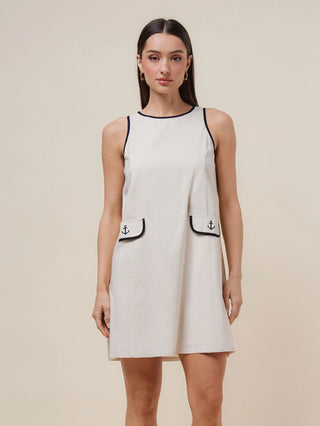 Anchor Embroidered Contrast Mini Dress
