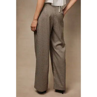 High Waist Houndstooth Pleated Wide Leg Dress Pants