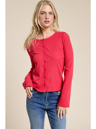 Ribbed Button Front Top