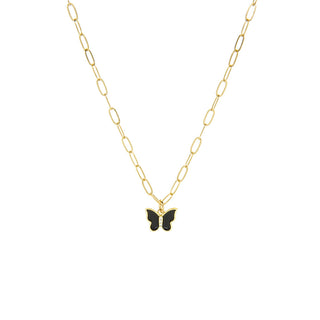 Link Necklace with Enamel Butterfly Necklace
