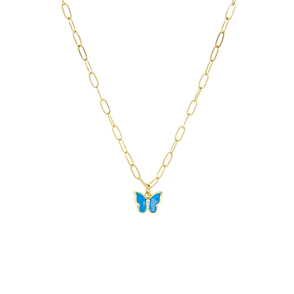 Link Necklace with Enamel Butterfly Necklace