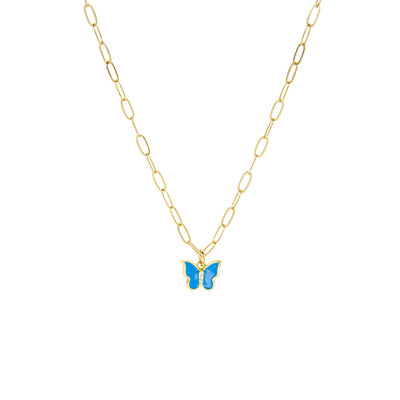 Link Necklace with Enamel Butterfly Necklace