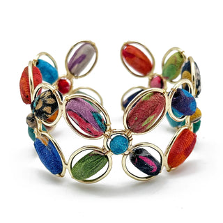 Aasha Kantha Handcrafted Oval Bead Flower Cuff Bracelet