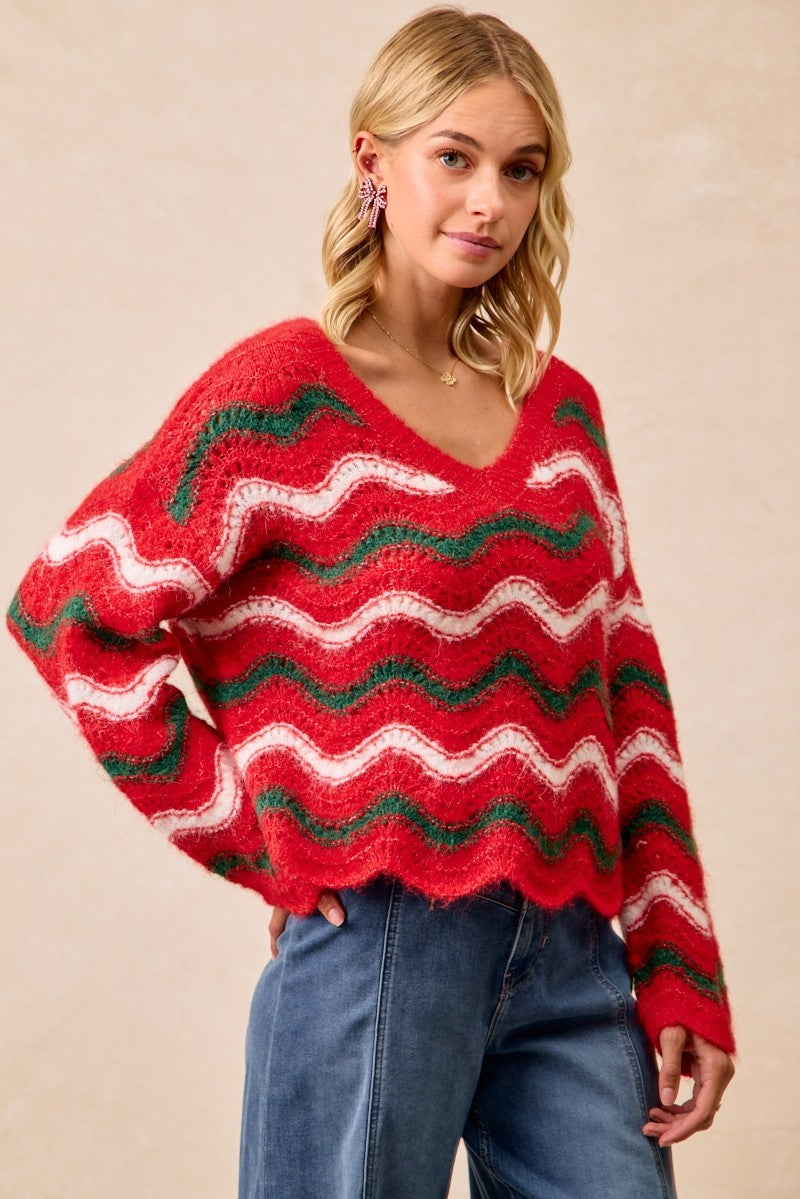 Christmas Waves V Neck Sweater