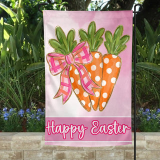 Garden Flag - Happy Easter Three Carrots with Plaid Bow