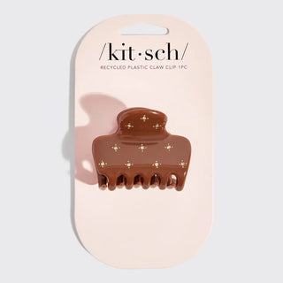 KITSCH Recycled Plastic Rhinestone Medium Puffy Claw Clip -Camel