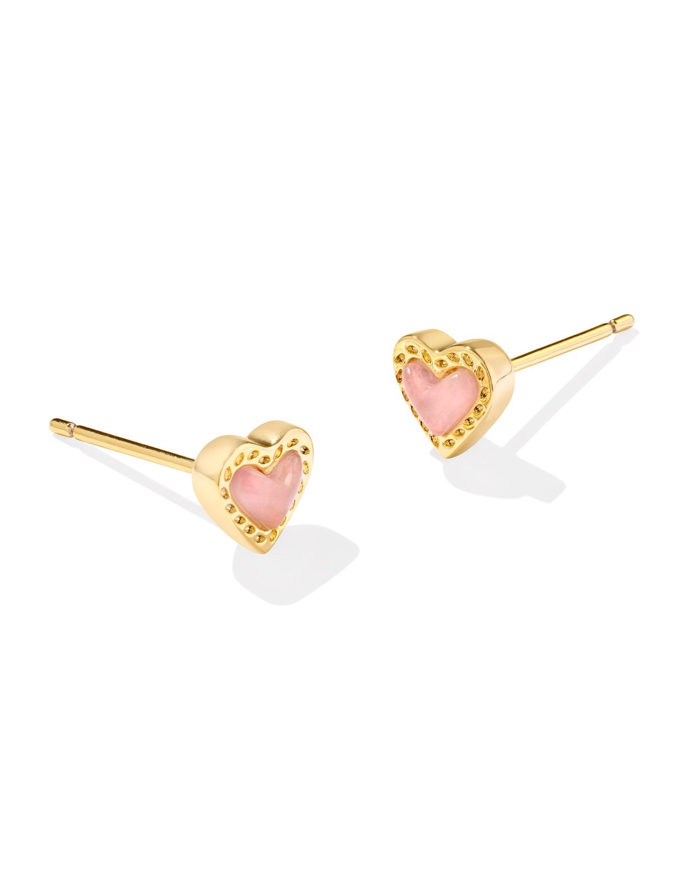 Mini Ari Heart Stud Earring Gold Rose Quartz