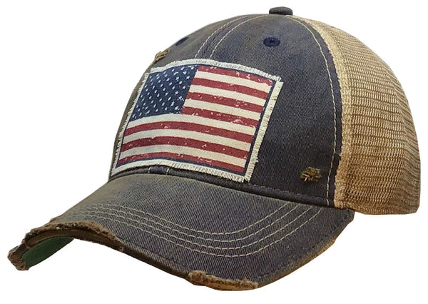 American Flag USA Vintage Distressed Trucker Hat