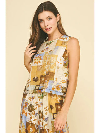 Sleeveless Patchwork Floral Blouse