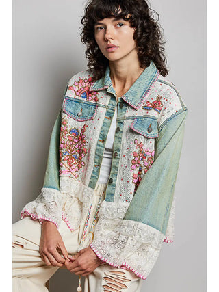Pol Boho Lace Denim Jacket