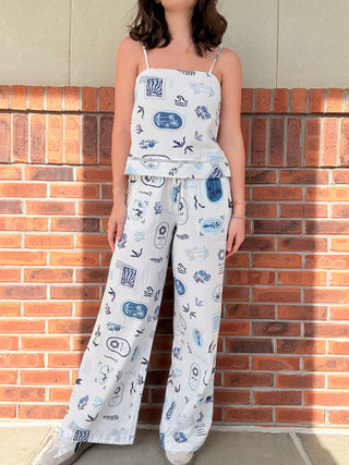 Summer Stamp Printed Textured Pants