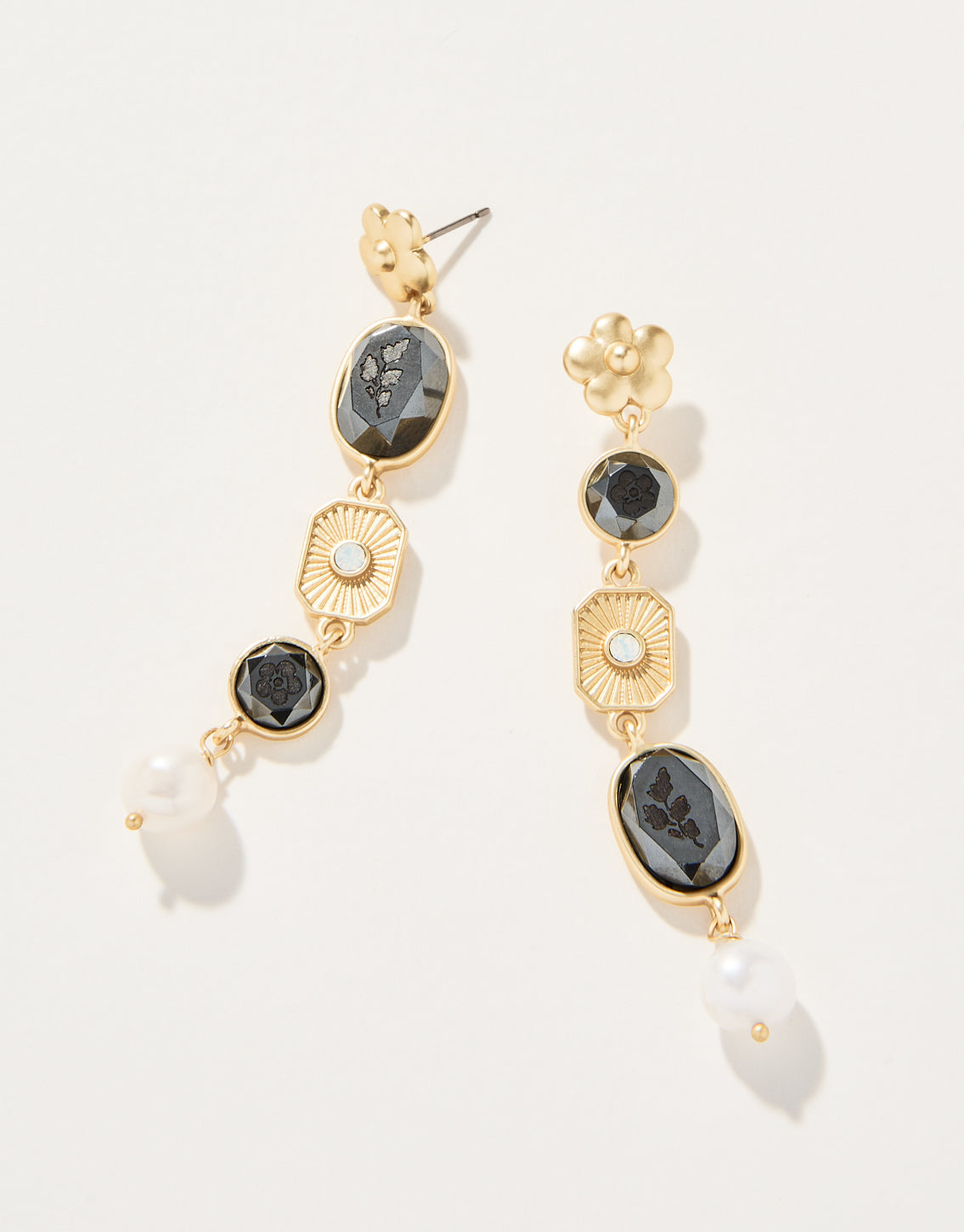 Spartina Linden Asymmetrical Earrings Black/Pearl