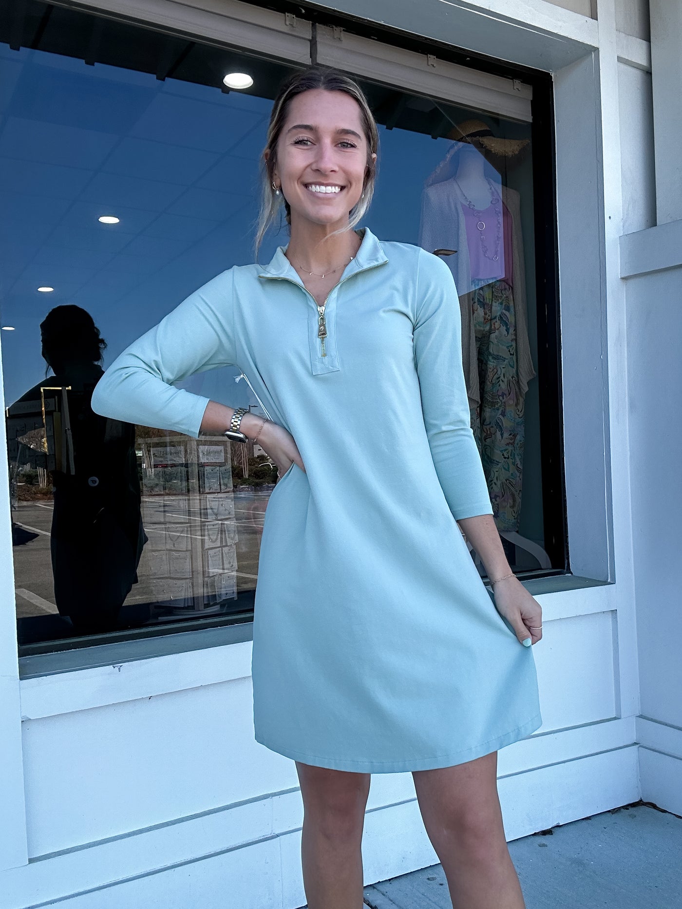 Spartina Nora Half-Zip Dress Blue Surf