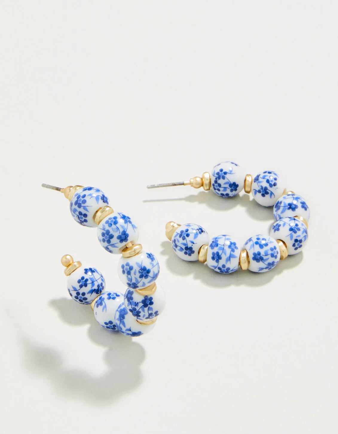 Spartina Annabelle Beaded Hoop Earrings Blue Flowers