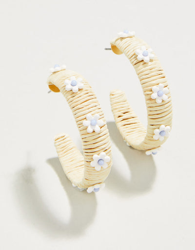 Spartina Daisy Straw Hoop Earrings Natural