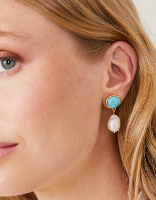 Spartina Bauble Pearl Drop Earrings Pearl/Turquoise