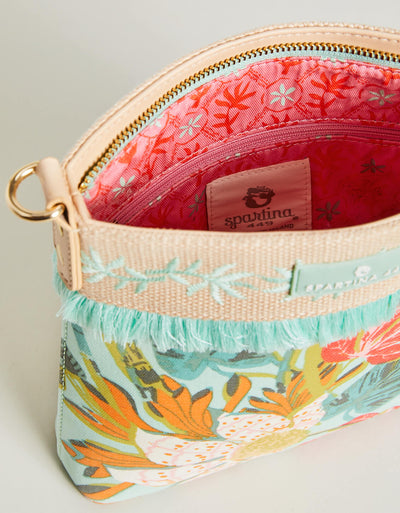 Spartina Hipster Queenie Tropical Floral Sea Foam Crossbody