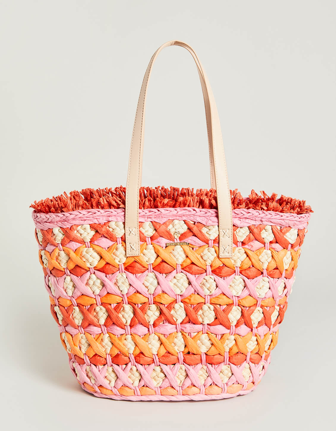 Marisol Straw Fringe Tote Orange main image 0
