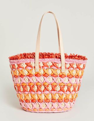 Spartina Straw Fringe Tote Pink/Red