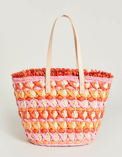 Spartina Straw Fringe Tote Pink/Red