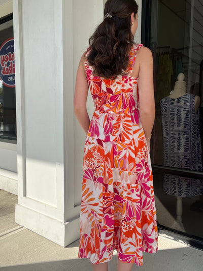 Umgee Tropical Smocked Tiered A-Line Dress