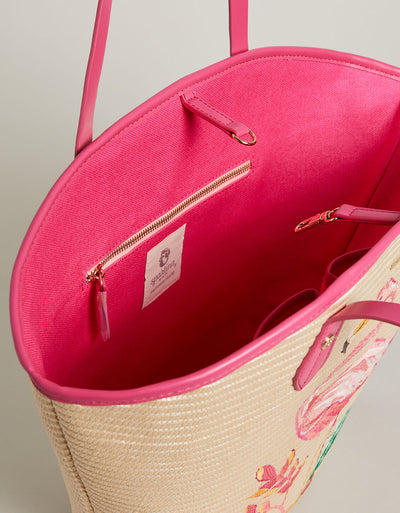 Spartina Straw Beach Tote Tropic Flamingo