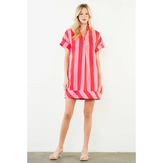 THML Short Sleeve Striped V-Neck Dress