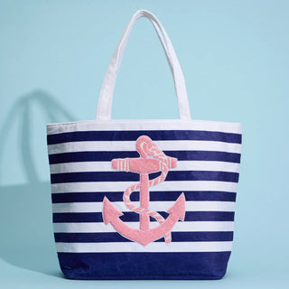 Striped Anchor Tote Bag