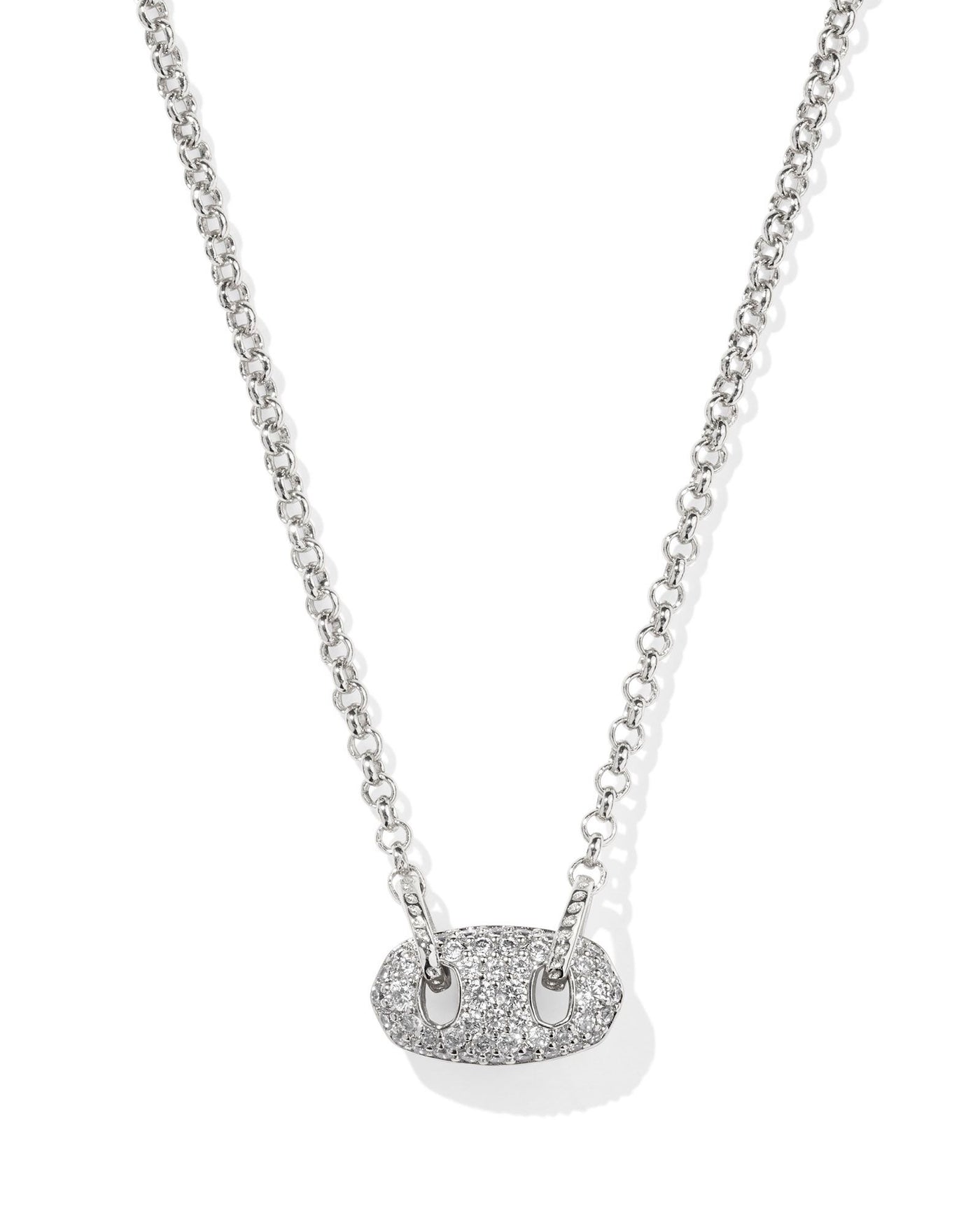 Bailey Pave Pendant Necklace Silver White Crystal