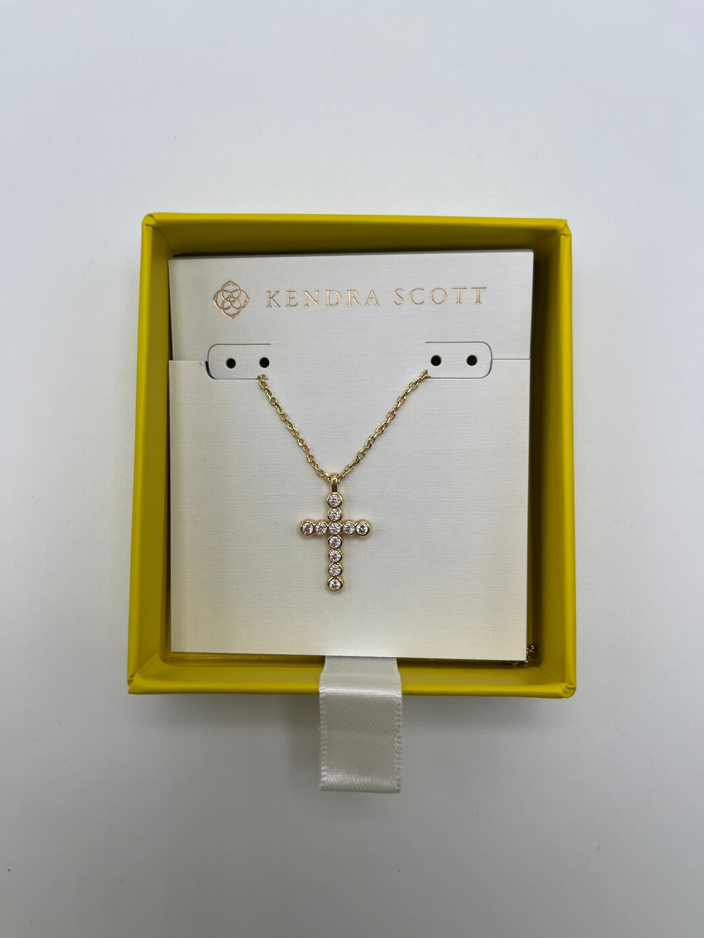 Kendra Scott Boxed Cross Crystal Gold Necklace