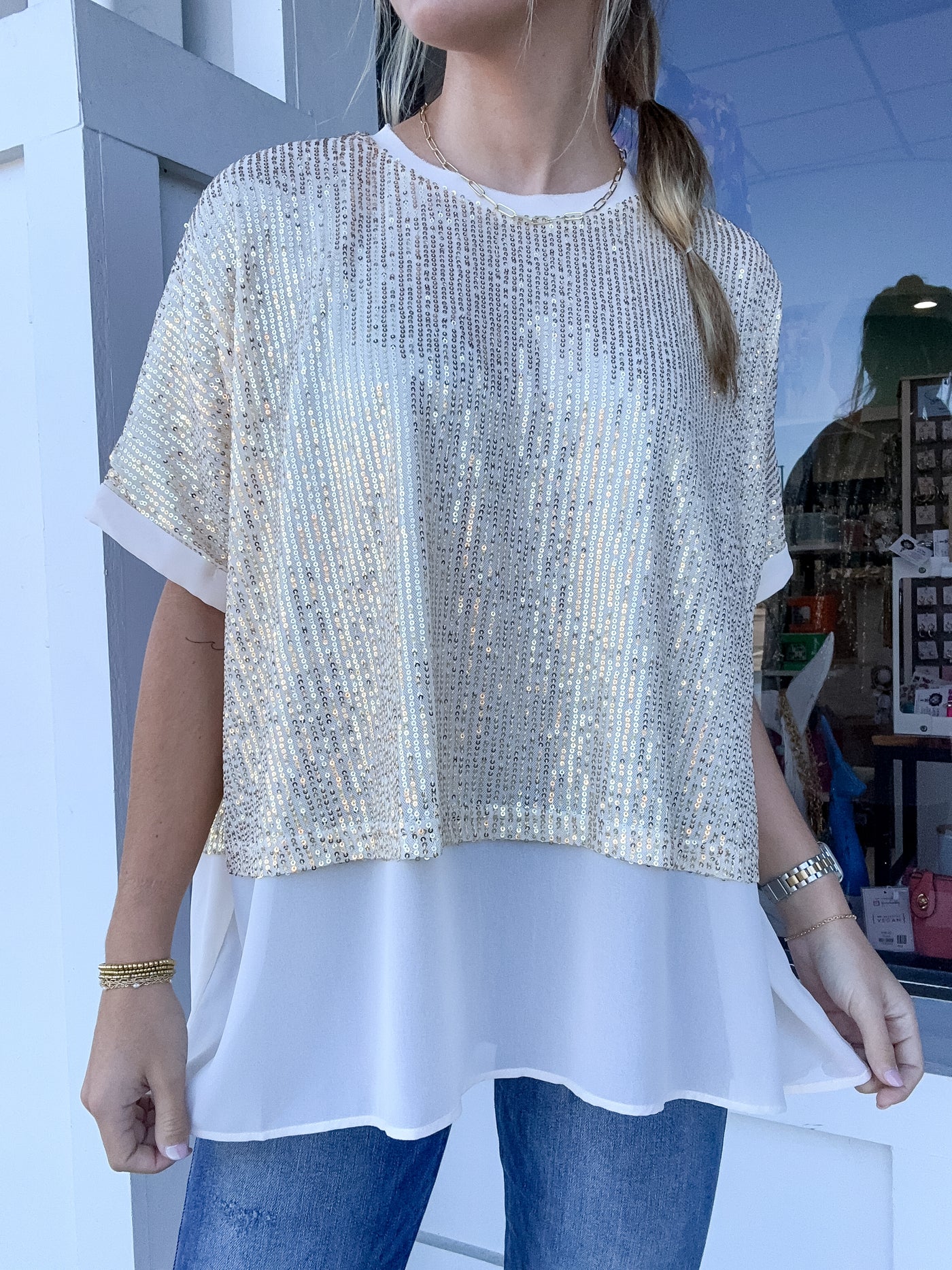 Umgee Sequin Round Neck Layering Top