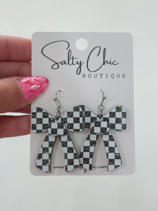 Checkered Bow Resin Earrings