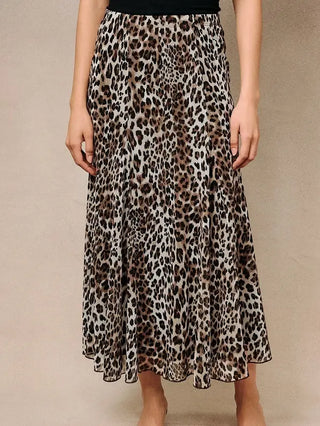 Animal Print Flared Midi Skirt