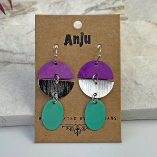 Handcrafted Purple & Green Patina Geometric Earrings