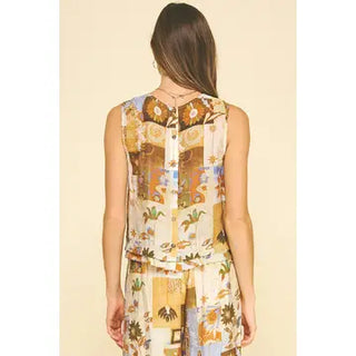 Sleeveless Patchwork Floral Blouse