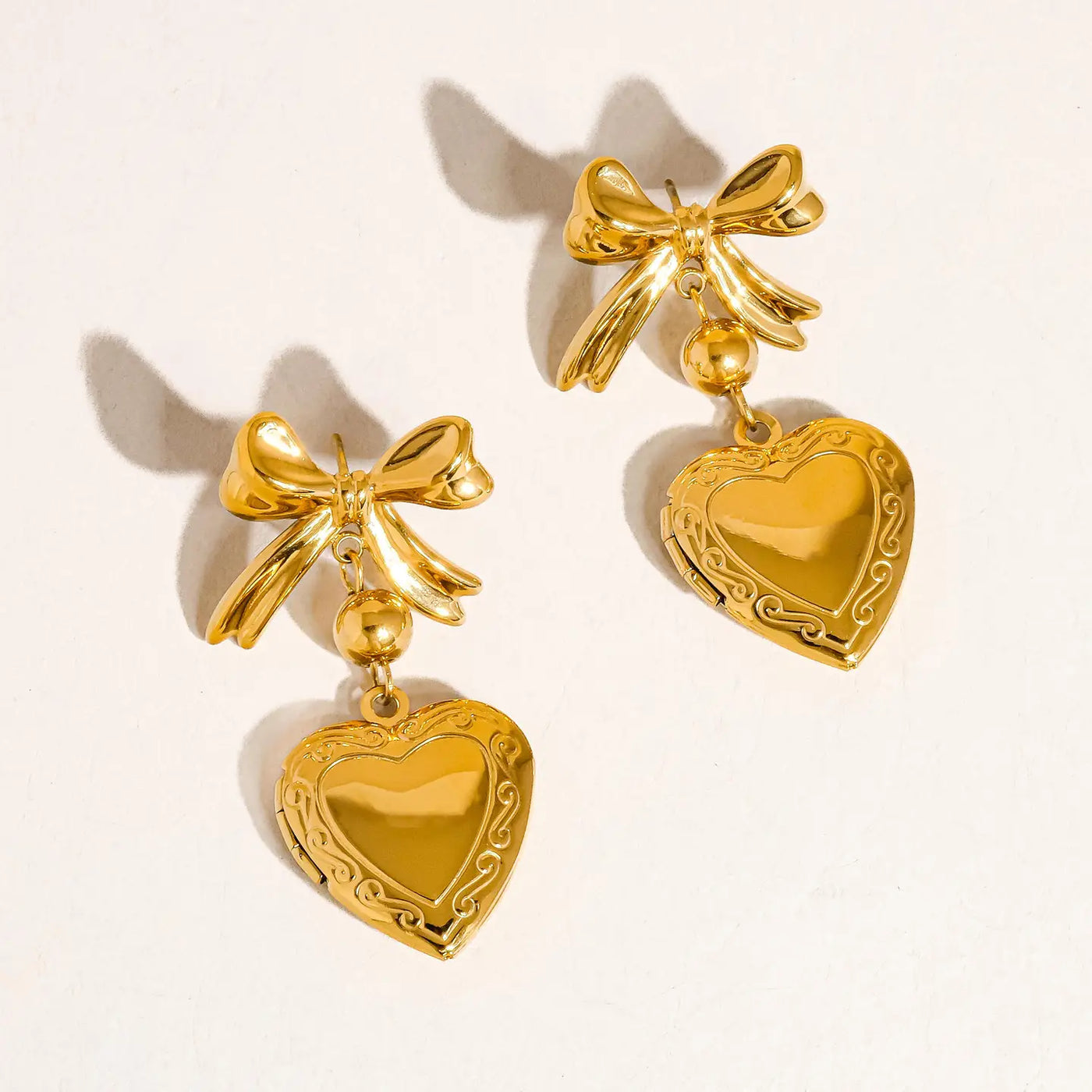 Heart & Bow Locket Earrings