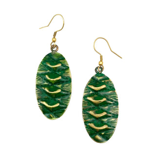 Brass Patina Earrings - Green Ovals with Diamonds and Moons