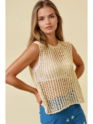 Chunky Open Stitch Sweater Round Neck Vest