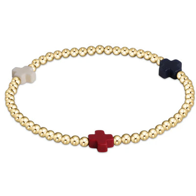 ENewton Colored Signature Cross Pattern 3mm Gold Bead Bracelet