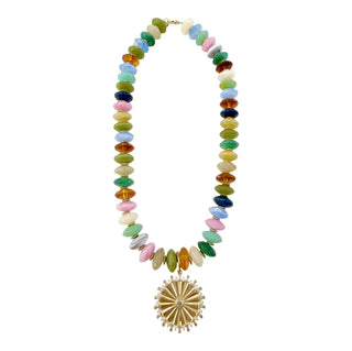 Bodhi Beaded Disc Charm Necklace - Light Multi