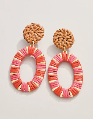 Spartina Straw Oval Earrings Red