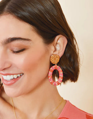 Spartina Straw Oval Earrings Red