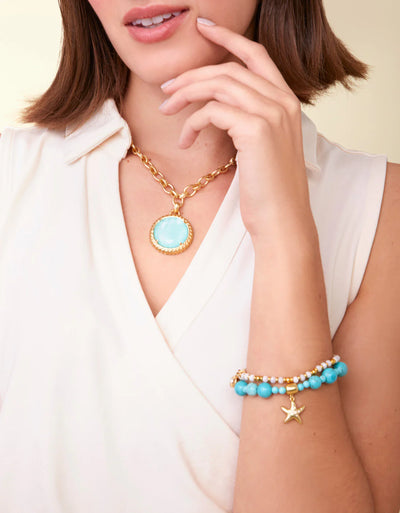 Spartina Charmed Stretch Bracelet 10mm Turquoise/Starfish