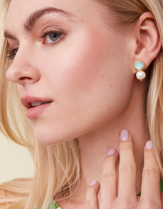 Spartina Karina Petite Pearl Stud Earrings Ocean Blue