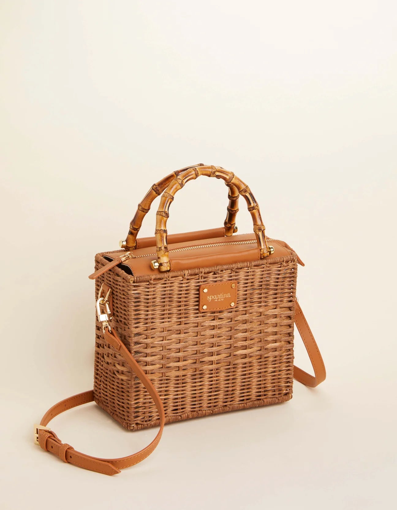 Spartina Bamboo Rattan Satchel Nutmeg