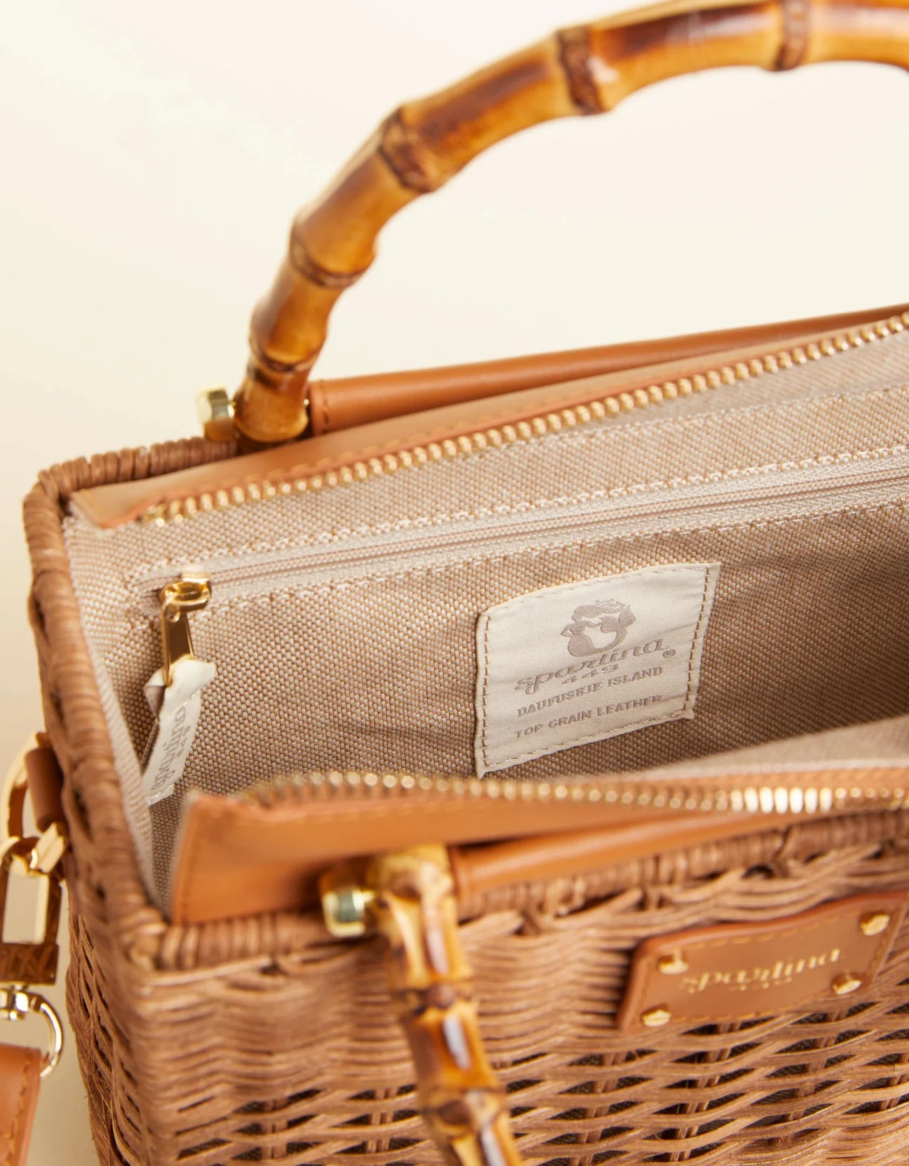 Spartina Bamboo Rattan Satchel Nutmeg