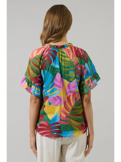 Sugarlips Novi Tropical Erie Split Neck Top