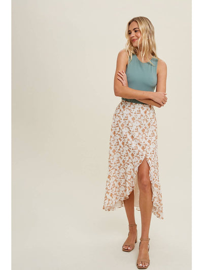 Floral Print Asymmetrical Skirt with Ruffle Hem